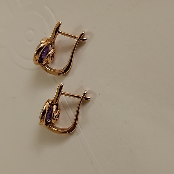 14K Amethyst & Diamond Drop Earrings - Picture 7 of 8